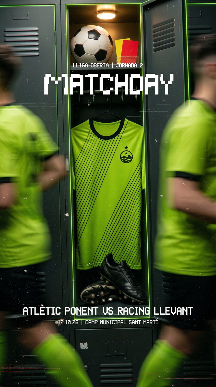 Cartel de matchday: vestuario con camisetas verdes antes del partido