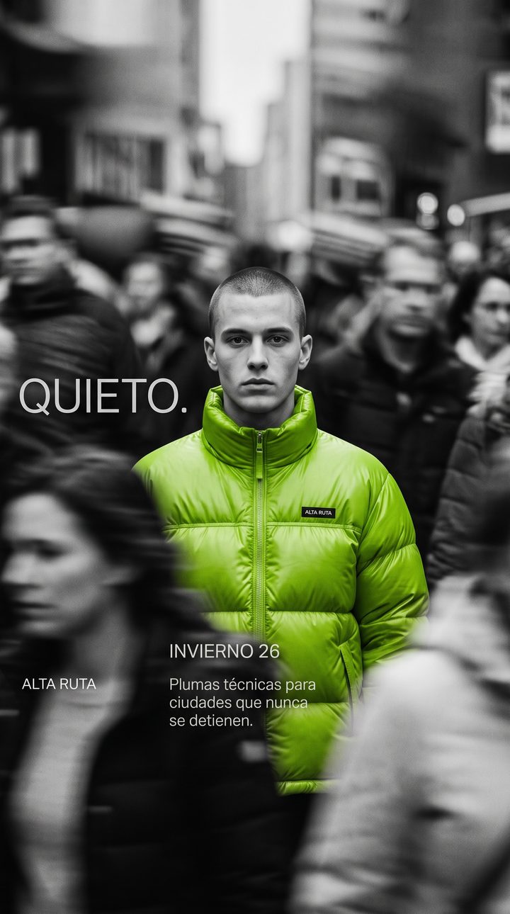 Anuncio para ALTA RUTA: «Quieto», plumas en plena ciudad